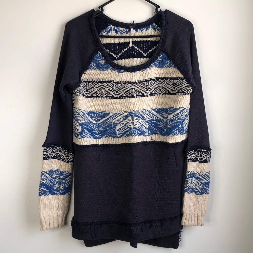 Free People Navy & Cream Patterned  Sweater